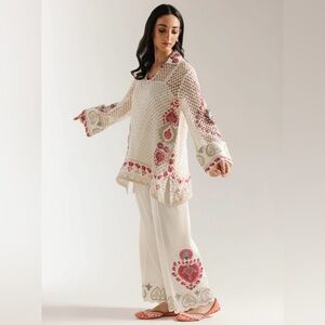 Boho Crochet Top  and pant set with Embroidered Accents